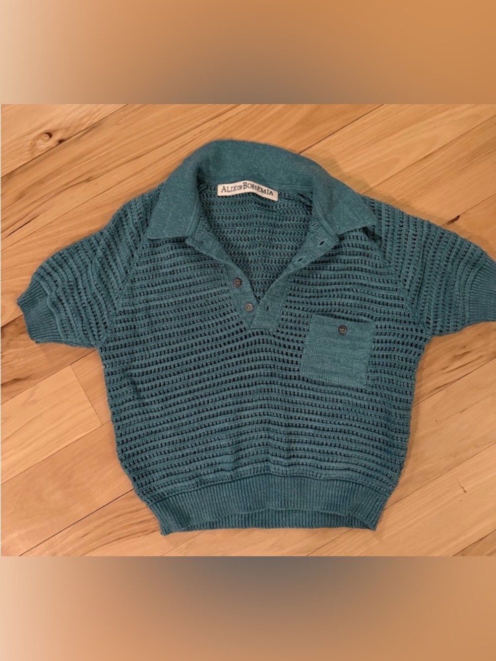 Alex of Bohemia Teal Knit Polo Shirt sz S
